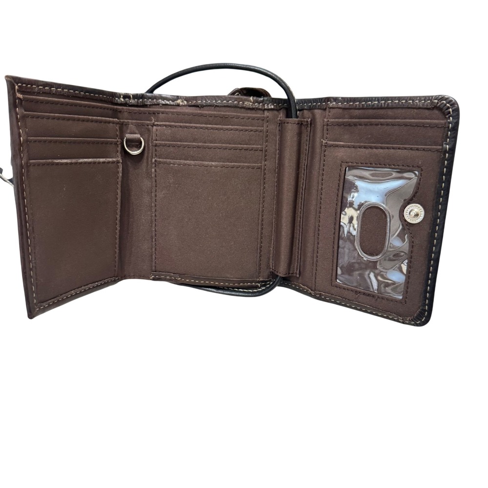 Fossil Wallet Crossbody Bag Womens Small Dark Brown Leather Good Whipstitch - Picture 9 of 11